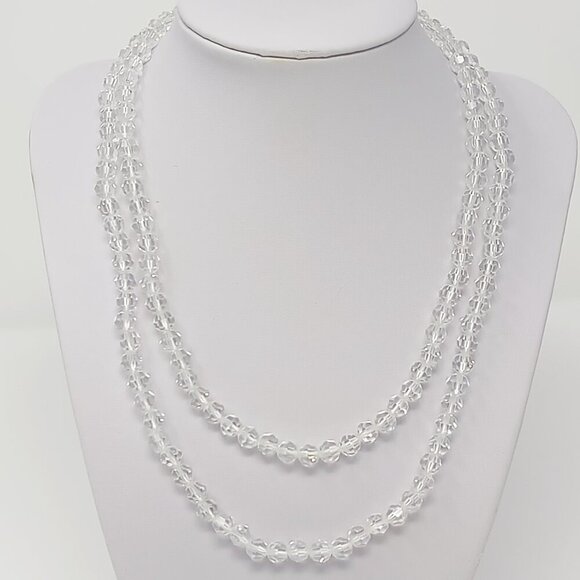 Les Bernard Inc Clear Faceted Crystal Glass Beaded Necklace - Picture 7 of 7